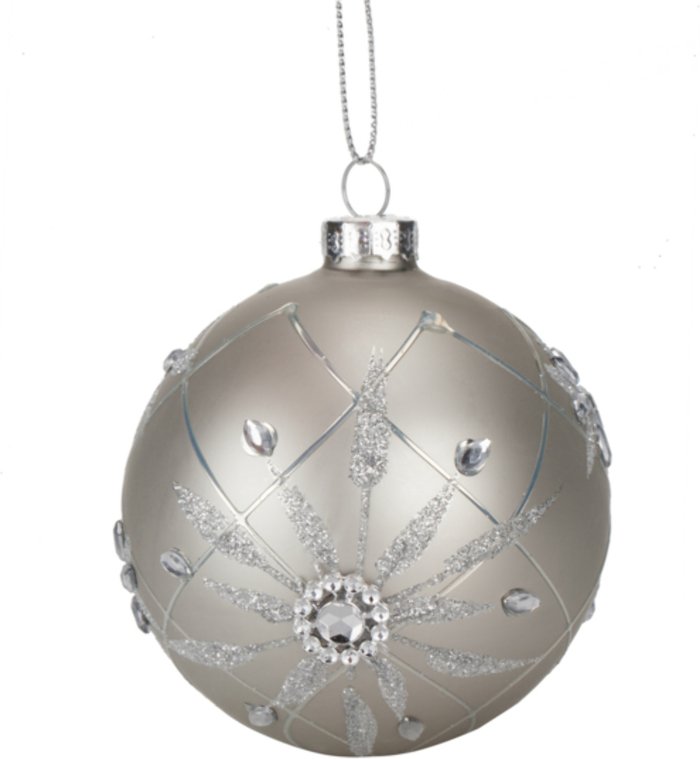 The Range | Glitter and Jewel Bauble with Matt Finish - Silver Glitter and Jewel Bauble with Matt Finish - Silver