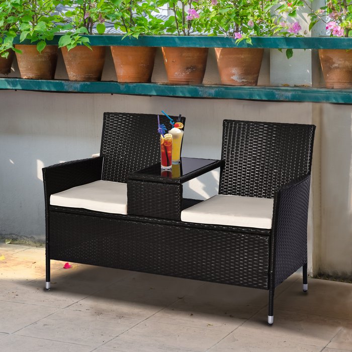 The Range | Outsunny 2 Seater Loveseat Garden Tea Table - Brown Outsunny 2 Seater Loveseat Garden Tea Table - Brown