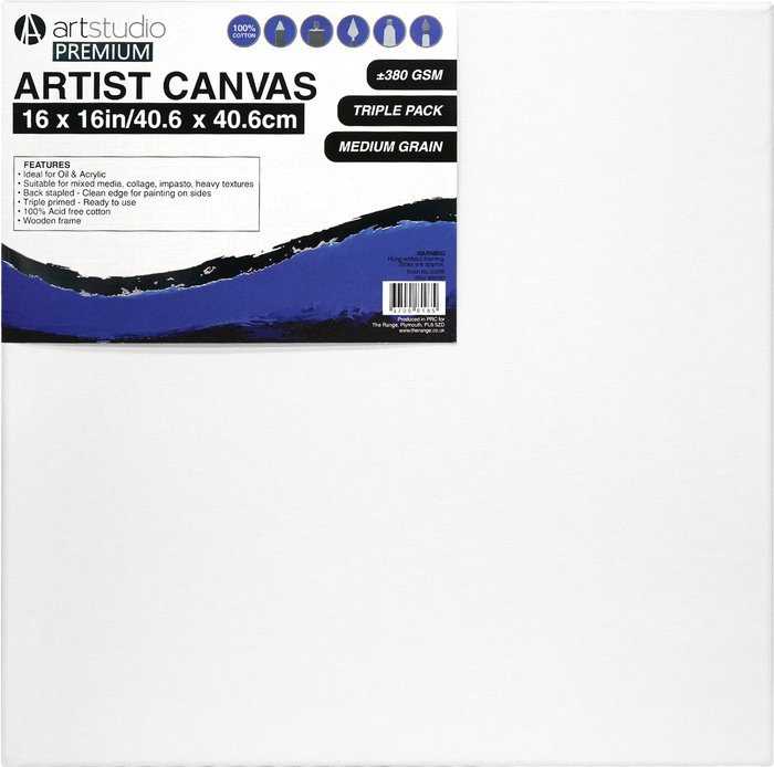 The Range | Art Studio Pack of Three Art Studio Premium Artists Canvases - 40.6x40.6cm Art Studio Pack of Three Art Studio Premium Artists Canvases - 40.6x40.6cm
