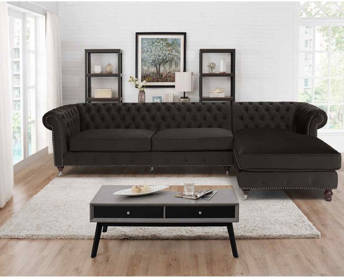 The Range | Simply Eleganza Kayla Chesterfield L Shape Left Hand Corner Sofa - Brown Simply Eleganza Kayla Chesterfield L Shape Left Hand Corner Sofa - Brown