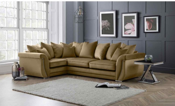 The Range | Simply Eleganza Luca Scatterback L Shape Left Hand Corner Sofa Velour Velvet Fabric with Beading - Parchment Simply Eleganza Luca Scatterback L Shape Left Hand Corner Sofa Velour Velvet Fabric with Beading - Parchment