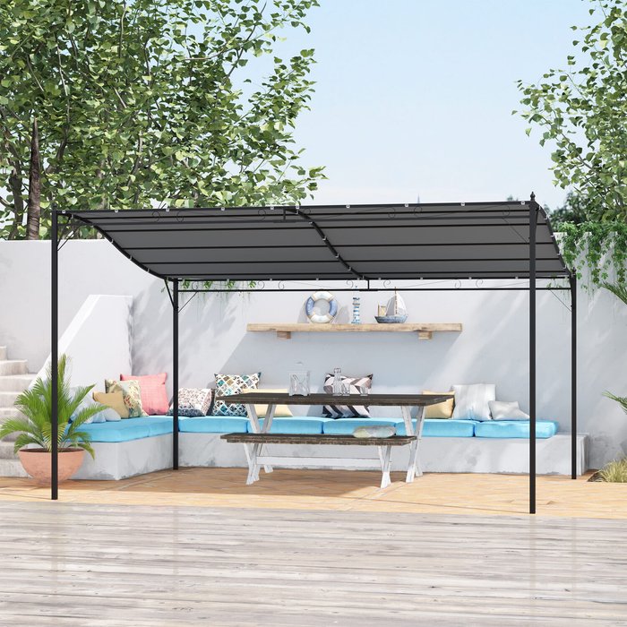 The Range | Outsunny 4 x 3 Meters Canopy Metal Wall Gazebo - Grey Outsunny 4 x 3 Meters Canopy Metal Wall Gazebo - Grey