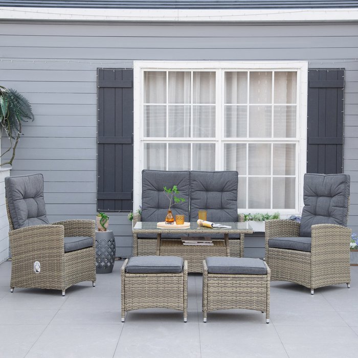 The Range | Outsunny 6 PCS PE Rattan Dining Set Conversation - Mixed Grey Outsunny 6 PCS PE Rattan Dining Set Conversation - Mixed Grey