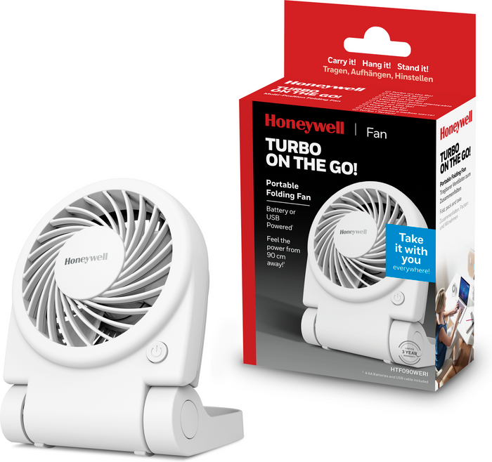 The Range | Honeywell Honeywell Turbo On The Go Folding Fan - White Honeywell Honeywell Turbo On The Go Folding Fan - White