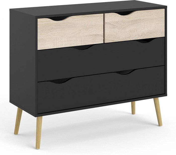 The Range | Oslo Chest Of 4 Drawers (2+2) In Black And Oak Effect Oslo Chest Of 4 Drawers (2+2) In Black And Oak Effect