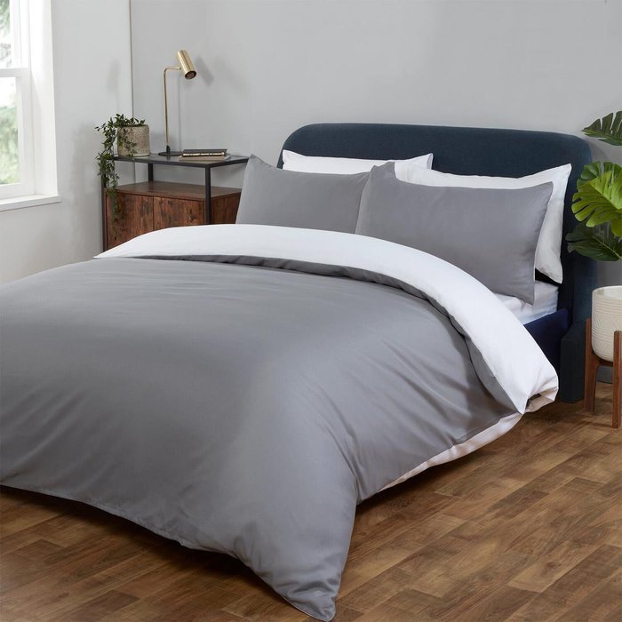 The Range | Brentfords Brentfords Plain Duvet Cover With Pillowcase Bedding Set - White & Grey / 0.6kg Brentfords Brentfords Plain Duvet Cover With Pillowcase Bedding Set - White & Grey / 0.6kg