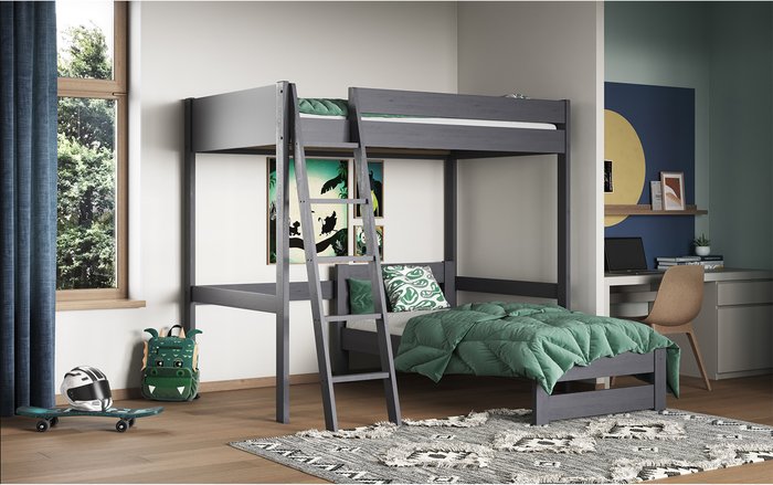 The Range | Noomi Tera Small Double High Sleeper With L Shaped Single Bed Grey - Grey Noomi Tera Small Double High Sleeper With L Shaped Single Bed Grey - Grey