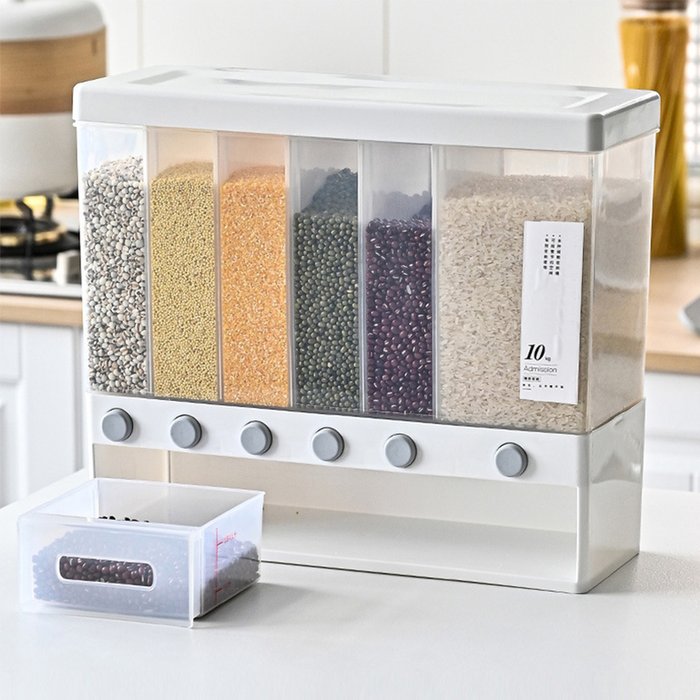 The Range | Livingandhome 6 In 1 Rice Grain Beans Divided Storage Bucket Sealed Container Dispenser - Transparent Livingandhome 6 In 1 Rice Grain Beans Divided Storage Bucket Sealed Container Dispenser - Transparent