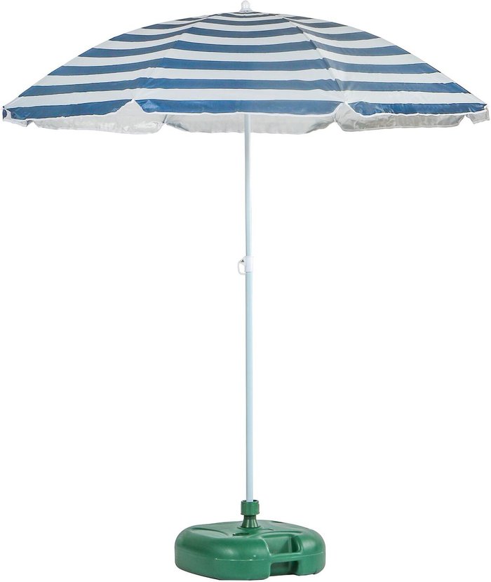 The Range | Harbour Housewares Metal Beach Parasol And Base Set - Blue Stripe/Green Harbour Housewares Metal Beach Parasol And Base Set - Blue Stripe/Green