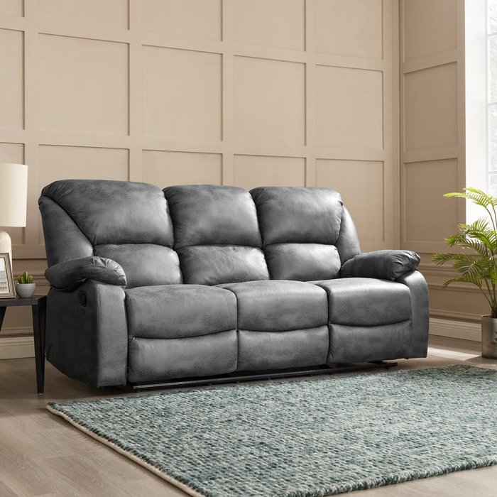 The Range | GRS Mercer Manual Recliner Sofa Range - Grey Faux Leather GRS Mercer Manual Recliner Sofa Range - Grey Faux Leather