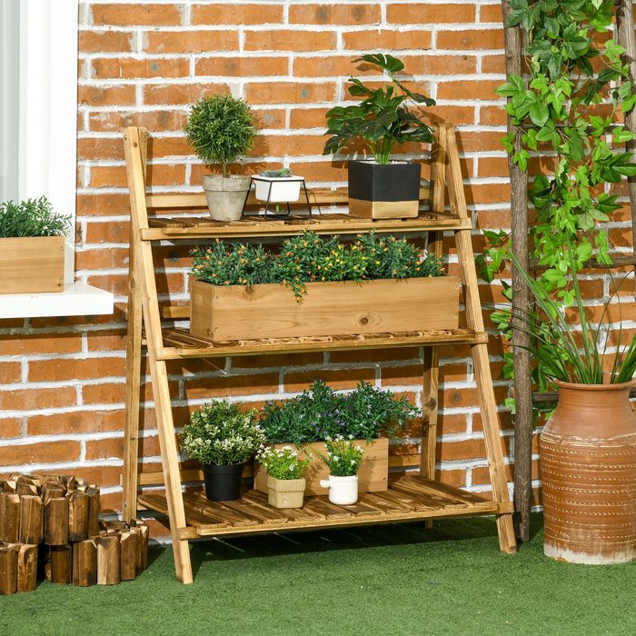 The Range | Outsunny Flower Stand 3 Tier Ladder Storage - Brown / 80cm / 37cm Outsunny Flower Stand 3 Tier Ladder Storage - Brown / 80cm / 37cm