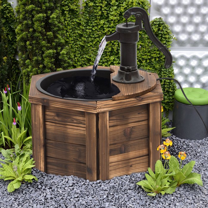 The Range | Outsunny Wooden Electric Water Fountain - Carbonized Wood Outsunny Wooden Electric Water Fountain - Carbonized Wood