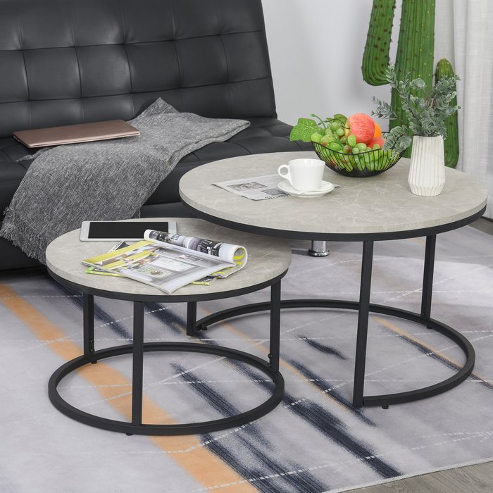 The Range | HOMCOM HOMCOM Set Of 2 Nesting Tables Steel Frame Grey Marble Effect Top HOMCOM HOMCOM Set Of 2 Nesting Tables Steel Frame Grey Marble Effect Top