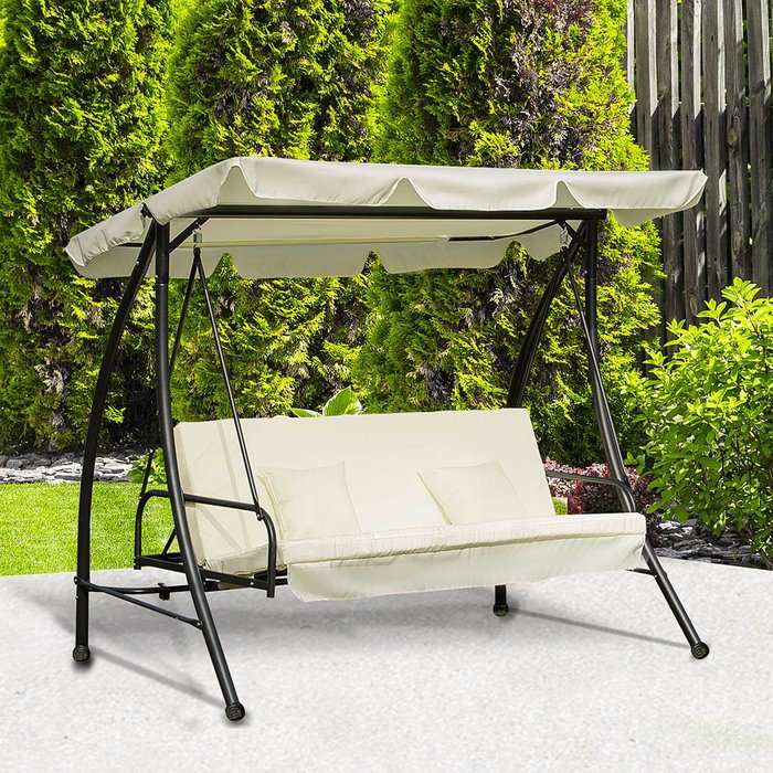 The Range | Outsunny 3 Seater Swing Chair 2 in 1 Hammock Bed - Cream White Outsunny 3 Seater Swing Chair 2 in 1 Hammock Bed - Cream White