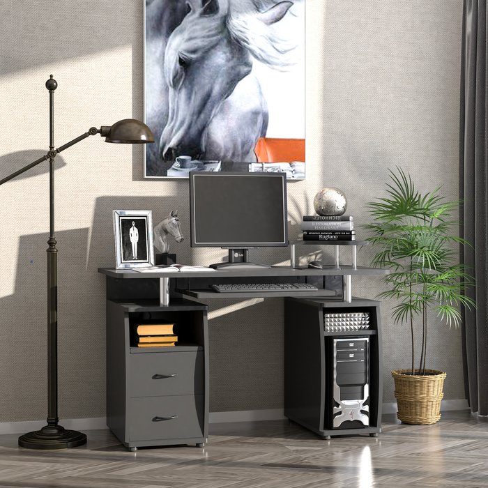 The Range | HOMCOM Multi Storage Computer Work Desk with Keyboard Tray - Black HOMCOM Multi Storage Computer Work Desk with Keyboard Tray - Black