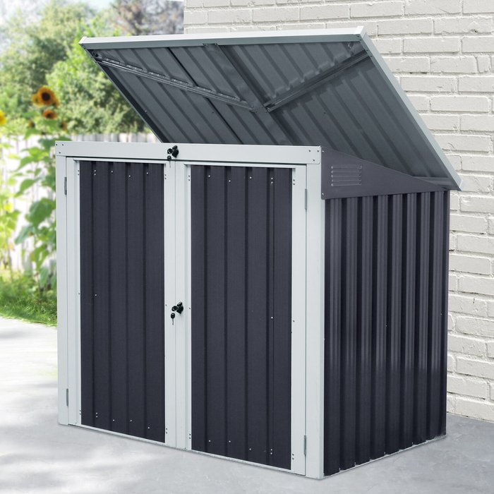 The Range | Outsunny 2 Bin Corrugated Steel Rubbish Storage Shed - Black Outsunny 2 Bin Corrugated Steel Rubbish Storage Shed - Black