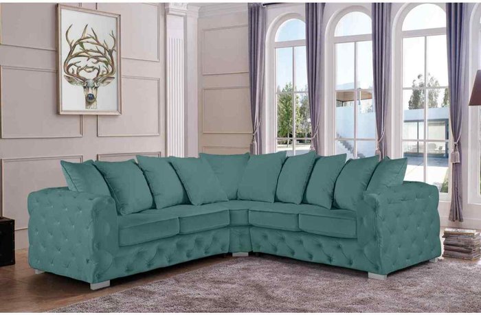 The Range | Simply Eleganza Owen Scatterback Corner Sofa in Plush Velour Velvet - Turquoise Simply Eleganza Owen Scatterback Corner Sofa in Plush Velour Velvet - Turquoise