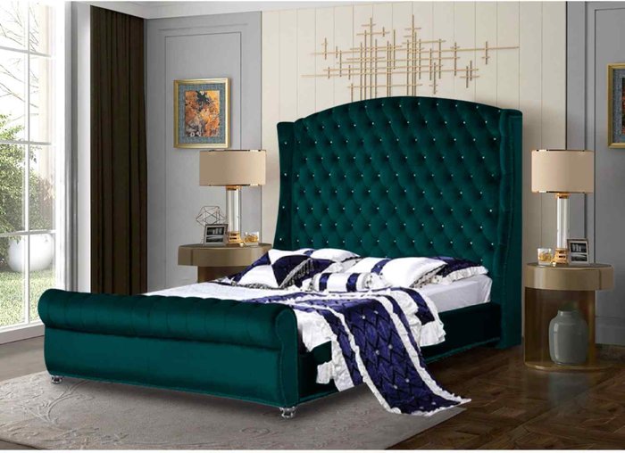 The Range | Rosio Bed Double Plush Velvet Green Rosio Bed Double Plush Velvet Green