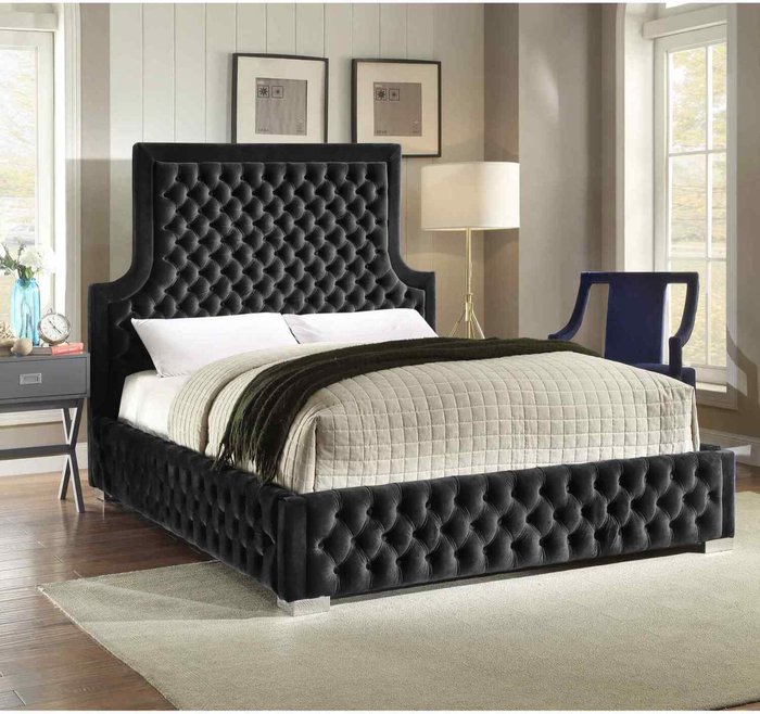 The Range | Yanis Bed King Plush Velvet Black Yanis Bed King Plush Velvet Black