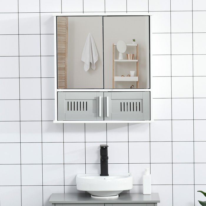 The Range | kleankin Bathroom Mirror Cabinet Wall Mount Storage Cupboard - Grey kleankin Bathroom Mirror Cabinet Wall Mount Storage Cupboard - Grey