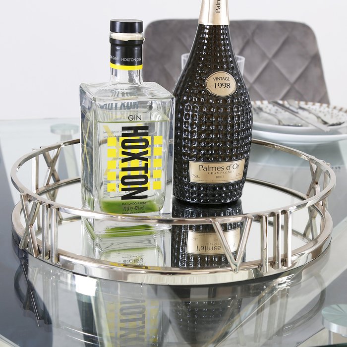 The Range | Vanity Living Hastings Round Decorative Mirror Tray - Silver / 35cm Vanity Living Hastings Round Decorative Mirror Tray - Silver / 35cm