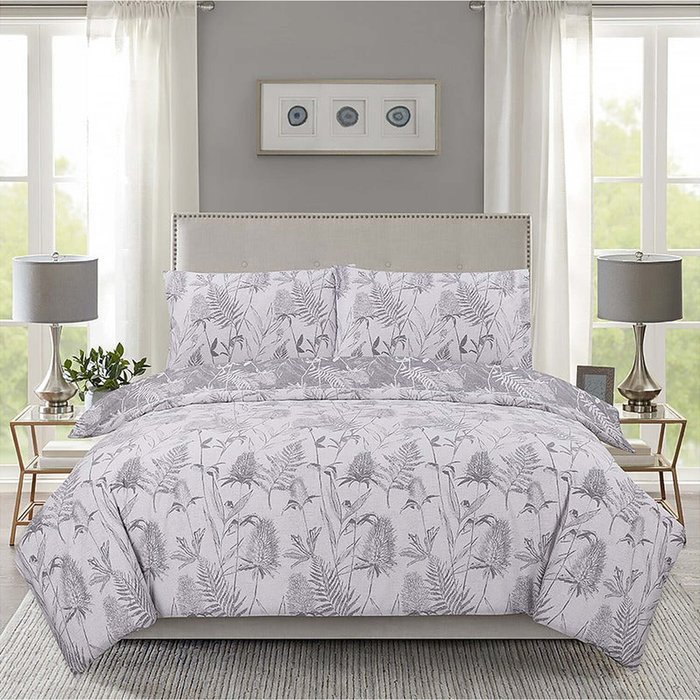The Range | Vantona Thistle Duvet Cover Set - Grey - Grey / King Vantona Thistle Duvet Cover Set - Grey - Grey / King