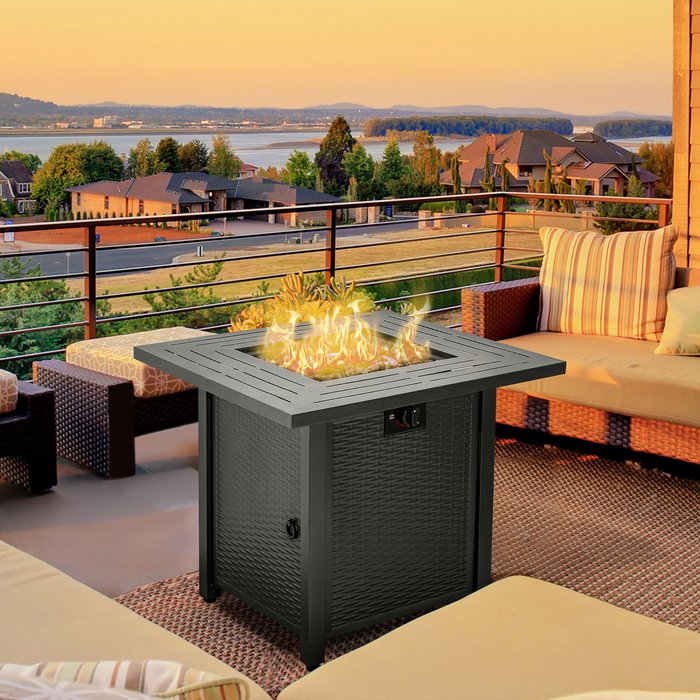 The Range | Outsunny Square Rattan Propane Gas Fire Pit Table, 50000 BTU - Black Outsunny Square Rattan Propane Gas Fire Pit Table, 50000 BTU - Black