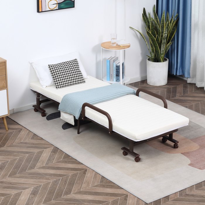The Range | HOMCOM Folding Bed with 8cm Mattress - White HOMCOM Folding Bed with 8cm Mattress - White