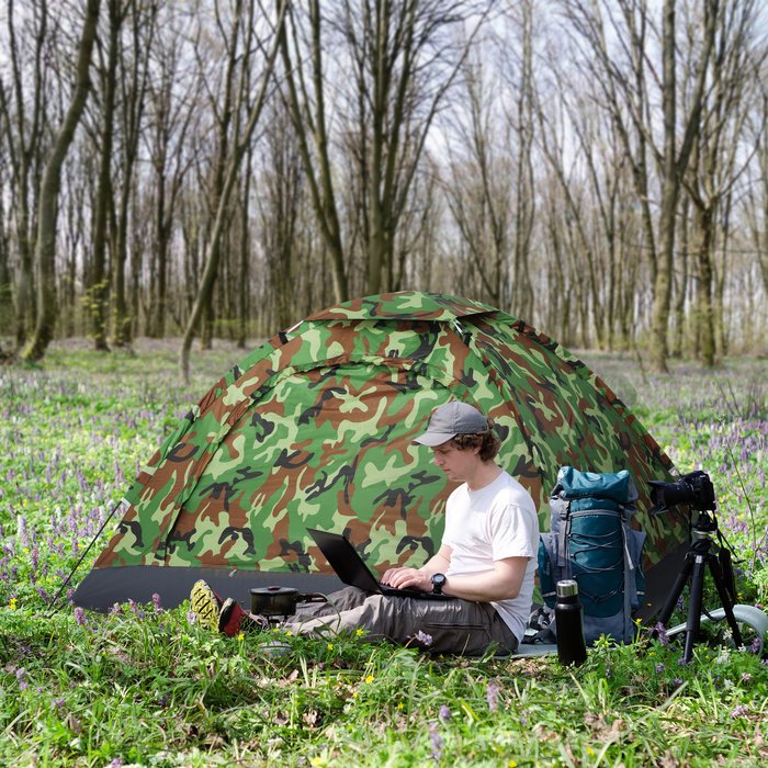 The Range | Outsunny 2 Person Camping Tent, Camouflage Tent with Zipped Doors - Multicoloured Outsunny 2 Person Camping Tent, Camouflage Tent with Zipped Doors - Multicoloured