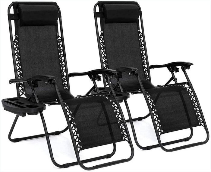 The Range | Zero Gravity Chair Reclining Folding Chair with Cup Holder - Black Zero Gravity Chair Reclining Folding Chair with Cup Holder - Black
