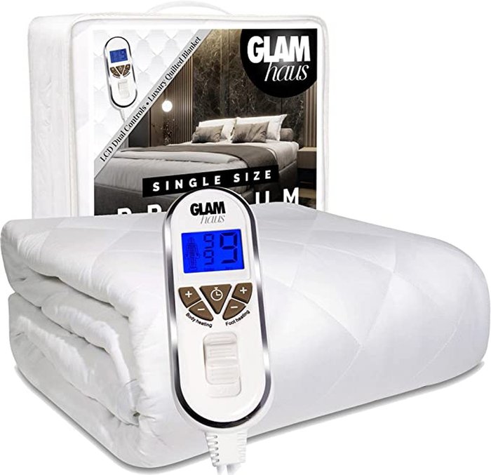 The Range | GlamHaus Electric Blanket Fitted Mattress Underblanket Feet And Body Settings - White / Single GlamHaus Electric Blanket Fitted Mattress Underblanket Feet And Body Settings - White / Single