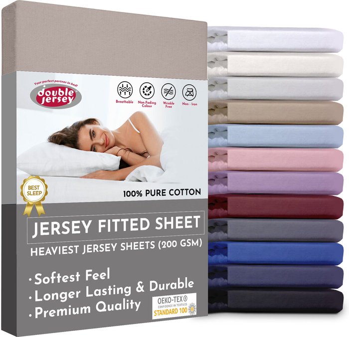 The Range | Double Jersey 160x200x32 cm Double Jersey - Cotton Fitted Sheets - Grey / Pearl Grey Double Jersey 160x200x32 cm Double Jersey - Cotton Fitted Sheets - Grey / Pearl Grey