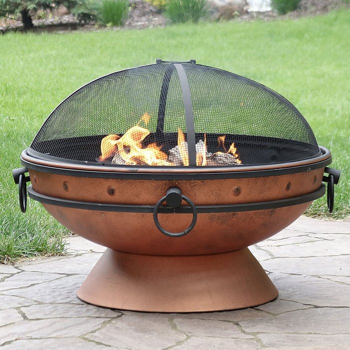 The Range | Garden Mile Round BBQ Firepit Copper Finish Brazier Grill Log Burner Fire Bowl - Orange Garden Mile Round BBQ Firepit Copper Finish Brazier Grill Log Burner Fire Bowl - Orange