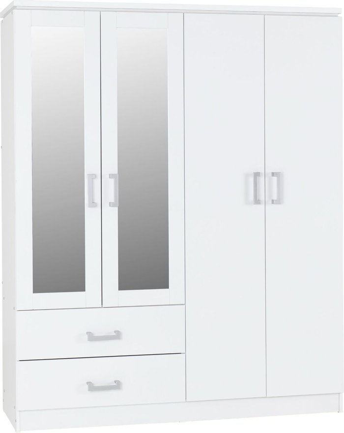 The Range | Seconique Charles 4 Door Mirrored Wardrobe White Seconique Charles 4 Door Mirrored Wardrobe White