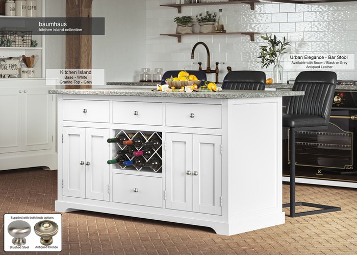 The Range | Baumhaus White Kitchen Island With Grey Granite Worktop - Grey Baumhaus White Kitchen Island With Grey Granite Worktop - Grey