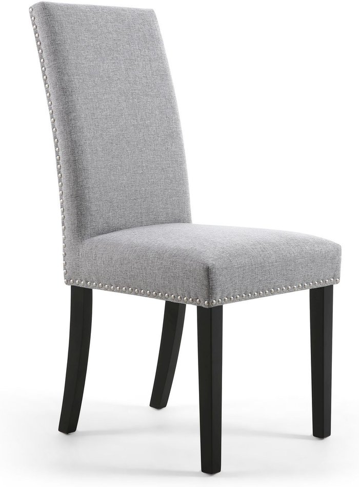 The Range | Shankar 2 x Shankar Randall Stud Detail Linen Effect Silver Dining Chairs With Black Legs Shankar 2 x Shankar Randall Stud Detail Linen Effect Silver Dining Chairs With Black Legs