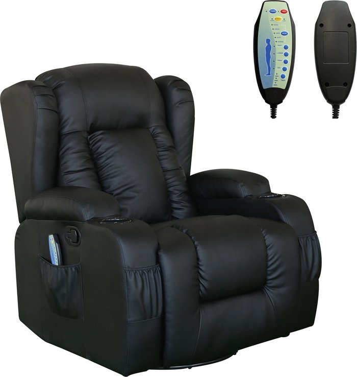 The Range | Westwood WESTWOOD Leather Recliner Armchair Swivel Heated Massage Chair - Black Westwood WESTWOOD Leather Recliner Armchair Swivel Heated Massage Chair - Black
