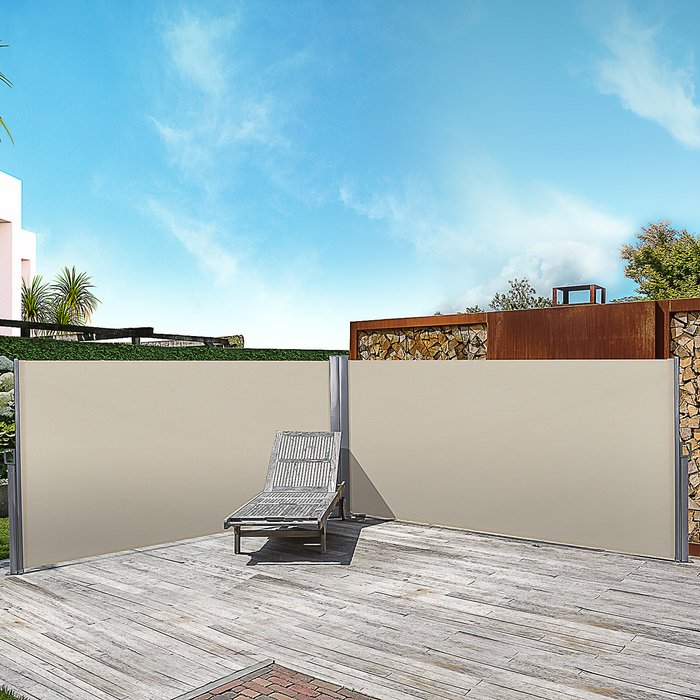 The Range | Outsunny Double Steel Pull-Out Side Awning - White Outsunny Double Steel Pull-Out Side Awning - White