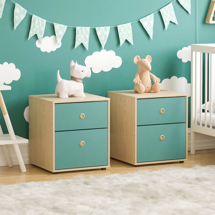 The Range | 2 Neptune 2 Drawer Bedside Tables - Blue and Oak 2 Neptune 2 Drawer Bedside Tables - Blue and Oak