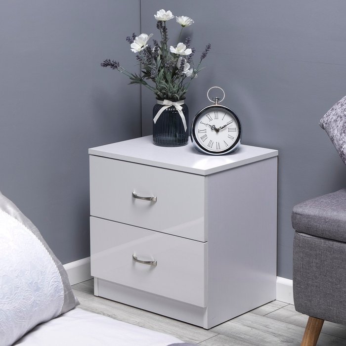 The Range | FWStyle Modern Gloss Front 2 Drawer Bedside - White FWStyle Modern Gloss Front 2 Drawer Bedside - White