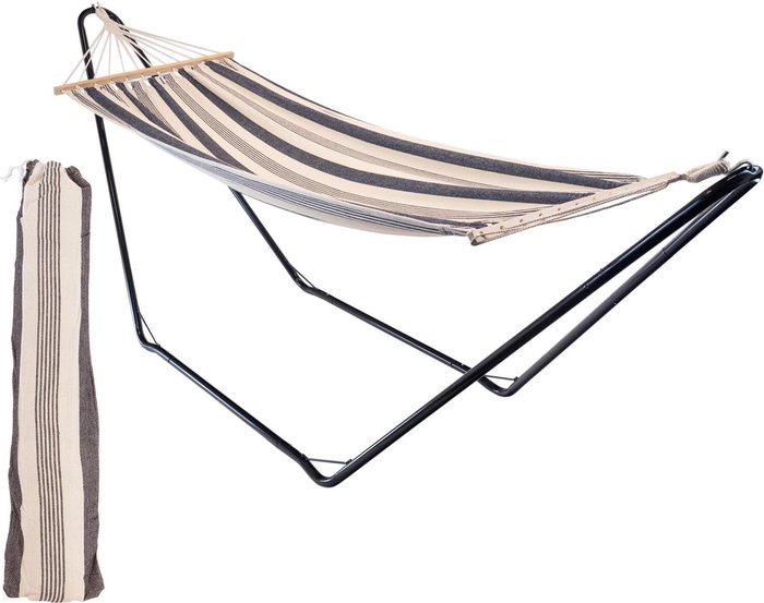 The Range | Harbour Housewares Garden Spreader Bar Hammock with Stand - Navy Stripe Harbour Housewares Garden Spreader Bar Hammock with Stand - Navy Stripe