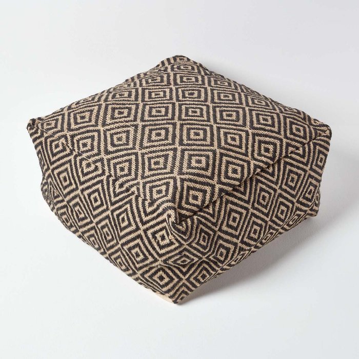 The Range | Homescapes Black Cream Bean Cube Footstool with Aztec Pattern - Black and Cream Homescapes Black Cream Bean Cube Footstool with Aztec Pattern - Black and Cream