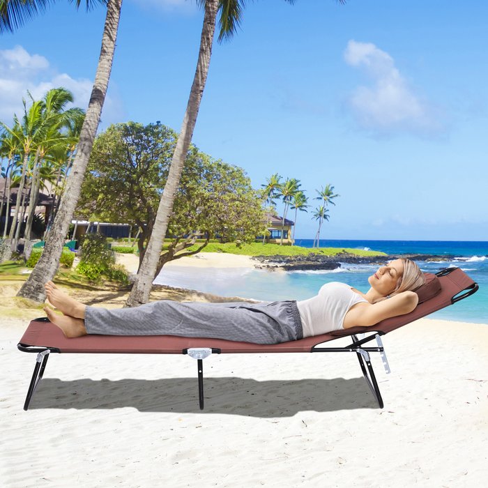 The Range | Outsunny Folding Sun Lounger with Pillow - Brown Outsunny Folding Sun Lounger with Pillow - Brown