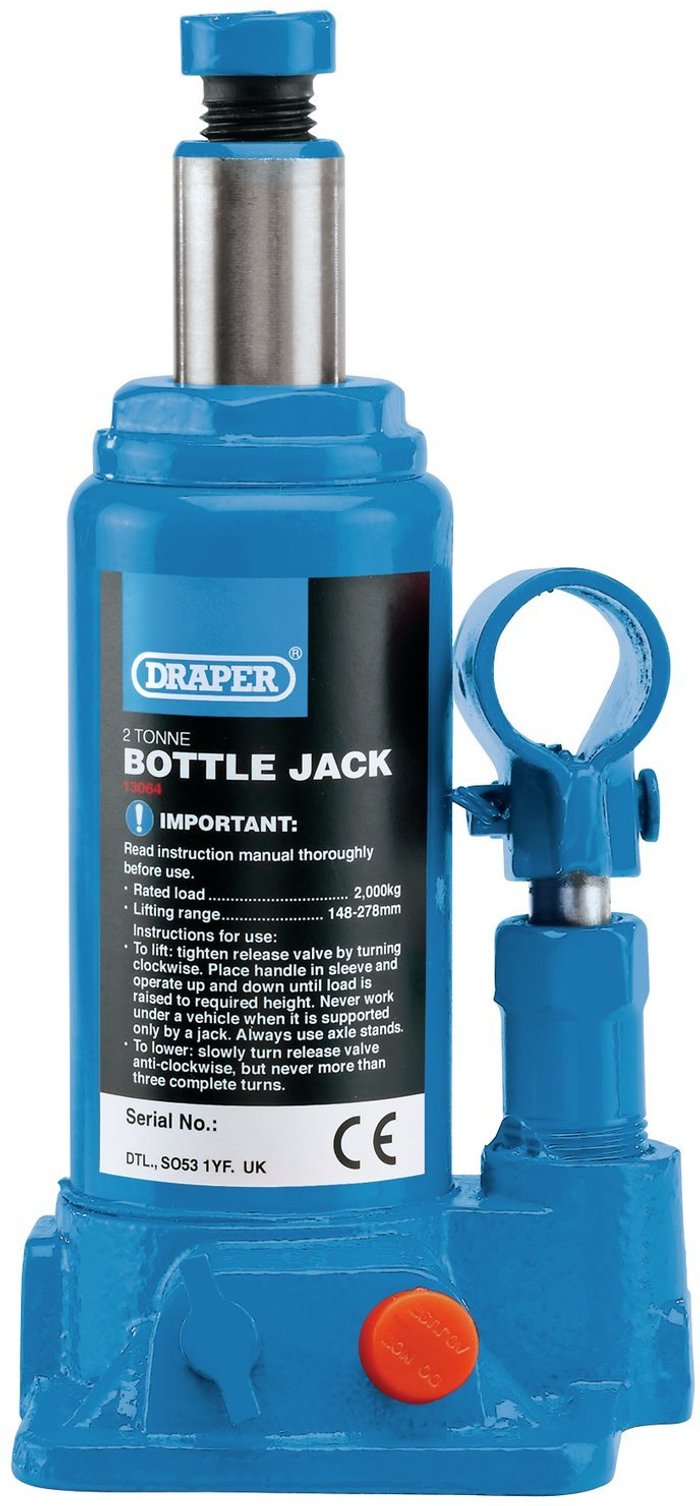 The Range | Draper Draper Hydraulic Bottle Jack (2 Tonne) Draper Draper Hydraulic Bottle Jack (2 Tonne)