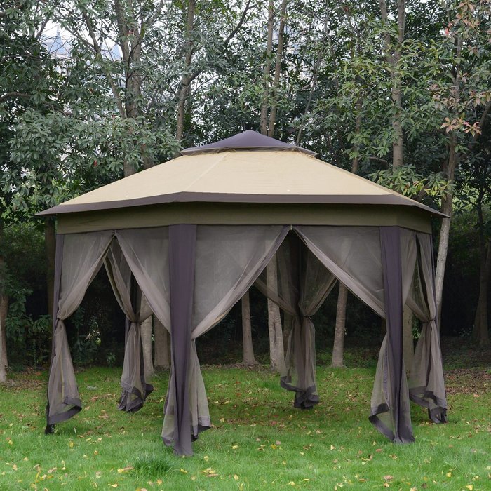 The Range | Outsunny 4x4m Easy Set Up Hexagon Gazebo with Metal Frame - Beige Outsunny 4x4m Easy Set Up Hexagon Gazebo with Metal Frame - Beige