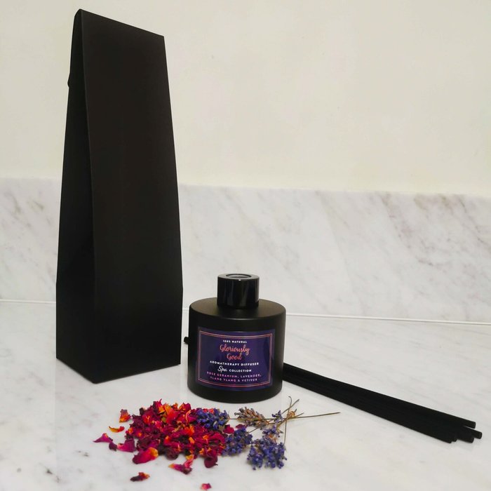 The Range | Gloriously Good Rose Geranium, Lavender, Ylang Ylang and Vetiver Aromatherapy Reed Diffuser - Black Gloriously Good Rose Geranium, Lavender, Ylang Ylang and Vetiver Aromatherapy Reed Diffuser - Black
