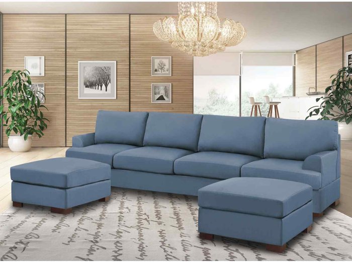 The Range | Simply Eleganza Henry Large U Shape Sofa in Plush Velvet with 2 Footstools - Blue Simply Eleganza Henry Large U Shape Sofa in Plush Velvet with 2 Footstools - Blue
