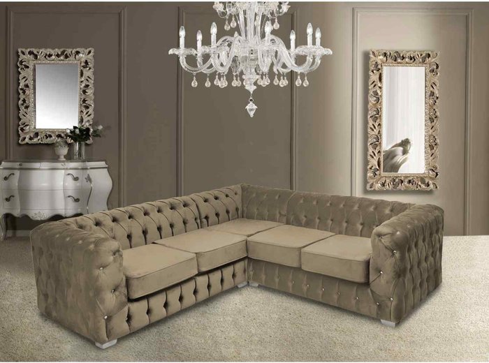 The Range | Simply Eleganza Percy Fixed Back Tufted Fluted Large Corner Sofa - Brown Simply Eleganza Percy Fixed Back Tufted Fluted Large Corner Sofa - Brown