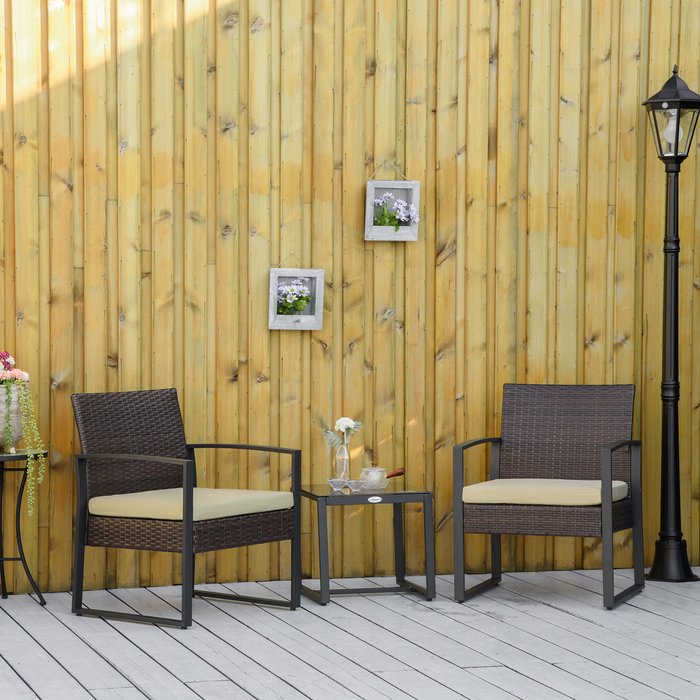 The Range | Outsunny Outsunny 3pc Outdoor Rattan Bistro Set - Beige Outsunny Outsunny 3pc Outdoor Rattan Bistro Set - Beige