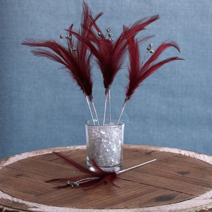 The Range | Kingsbury Gifts Narrow Diamante Feathers (6 Pack) - Burgundy Kingsbury Gifts Narrow Diamante Feathers (6 Pack) - Burgundy